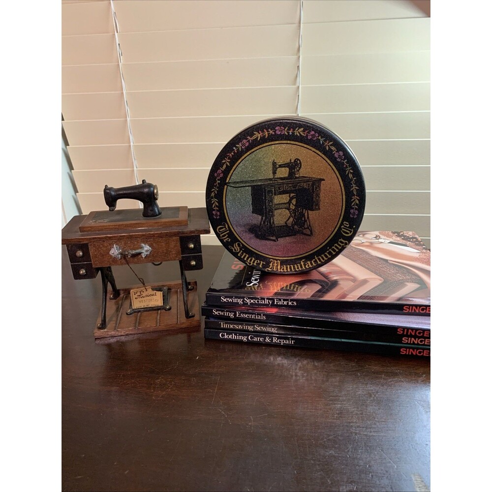 Singer Sewing Books, GG Sewing Music Box, Singer Sewing Tin